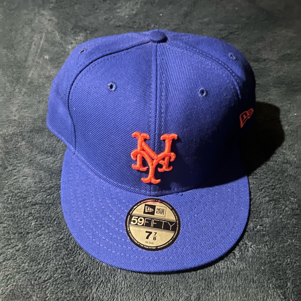 New Era Blue New York Mets Baseball Cap with Orange Logo Size 7-7/8